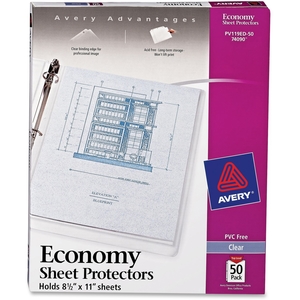 Avery PV119ED-50 Sheet Protectors, Economy,3HP,Top-Load,11"x8-1/2", 50/BX, CL by Avery