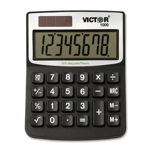 Victor Technology, LLC 1000 8-Digit Mini-Desk Calc.,Dual Power,3-1/4"x4-1/4"x1-1/4",BK by Victor