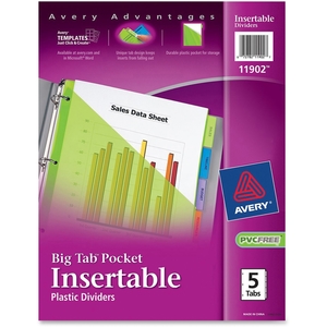 Avery 11902 Pocket Insertable Dividers, Plastic, 5-Tab, Multi-Colour by Avery