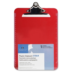 Transparent Plastic Clipboard, 9"x12", Red by Sparco