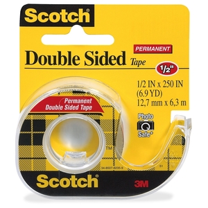 3M 136 Double-sided Tape,w/Dispenser,Permanent,1/2"x250",CL by Scotch