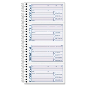 Tops Products SC1164D Phone Message Book, Spiral, 11"x5-1/2", 600 St/Bk by Adams