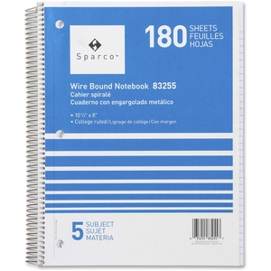 Notebooks,5 Subject,10-1/2"x8",College Ruled,180 Sht,AST by Sparco