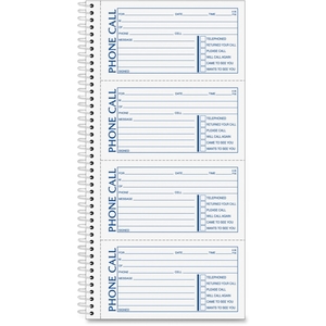 Tops Products 74620 Phone Message Book, Duplicate, Spiral, 11"x5-1/2", 400 Sets by TOPS