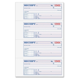 Tops Products DC1182 Money/Rent Receipt Book,Carbonless,2-Part,7-5/8"x11",WE by Adams