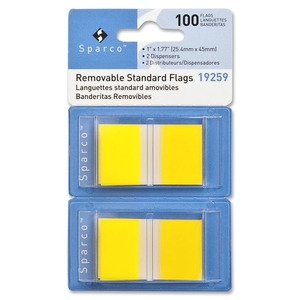 Removable Standard Flags, Dispenser, 1", 100/PK, Yellow by Sparco