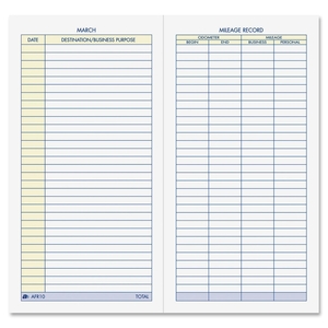 Tops Products AFR10 Vehicle Mileage Log Book, 64 Pages, 3-1/4"x6-1/4", White by Adams