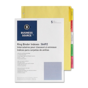 Business Source 36692 Ring Binder Indexes,2" Tabs,11"x8-1/2",5-Tabs,Mulit by Business Source