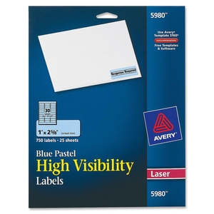 Avery 5980 Neon Laser Labels, Rectangle, 1"x2-5/8", 750/PK, Pastel Blue by Avery