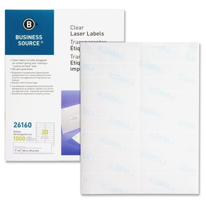 Business Source 26160 Laser Labels, Mailing, 1"x4", 1000/BX, Clear by Business Source