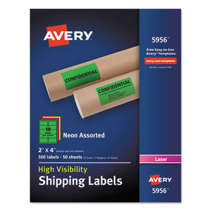 Avery 7278205956 Neon Shipping Label, Laser, 2 x 4, Neon Assorted, 500/Box by AVERY-DENNISON