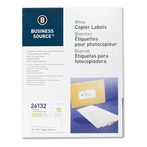 Business Source 26132 Shipping Labels, 2"x4-1/4", 1000/PK, White by Business Source