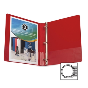 Round Ring Binder, w/ Pockets, 1", Red by Business Source