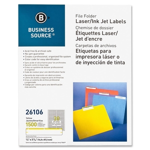 Business Source 26106 File Folder Labels,Laser/Inkjet,2/3"x3-7/16",1500/PK,Yellow by Business Source