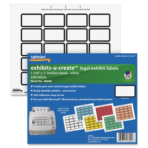 Custom Labels, 1-5/8"x1", 240/ Sheet, 240/PK, White by Tabbies