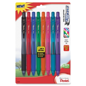 PENTEL OF AMERICA BL107CRBP8M Gel Pens, Retractable, .7mm, 8/PK, Assorted Barrel/Ink by Pentel