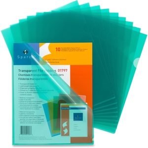 Transparent File Holders,Water Resistant,11"x8-1/2",10/PK,GN by Sparco