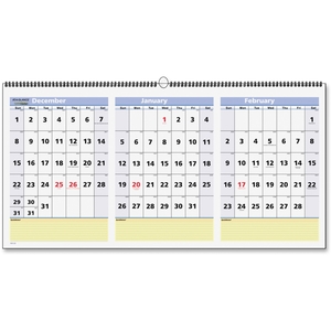 ACCO Brands Corporation PM1528 Horizontal Wall Calendar,Note Sectn,Dec-Feb,3MPP,23-1/2"x12" by At-A-Glance