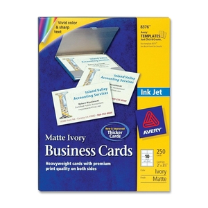 Avery 8376 Business Cards, Inkjet, Matte, 2"x3-1/2", 250/PK, Ivory by Avery