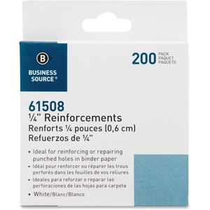 Business Source 61508 P/S Reinforcements, 1/4", 200/PK, White by Business Source