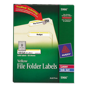 Avery 5966 Permanent File Folder Labels, TrueBlock, Laser/Inkjet, Yellow Border, 1500/Box by AVERY-DENNISON