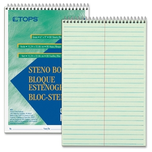 Tops Products 8021DZ Steno Book, Gregg Rule, 80Sheets/Pd, 6"X9", 12/Pk, Gn Tint by TOPS