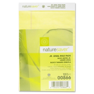 Nature Saver 00866 Jr. Legal Pads, Ruled, Recycled, 5"x8", 50 Shts, Canary by Nature Saver