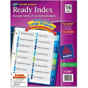 Avery 11320 T/of Contents Dividers,Dble Column,1-16 Tab,11"x8-1/2",Multi by Avery