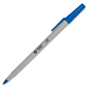 Business Source 37502 Ballpoint Stick Pens, Fine Pt, Light Grey Barrel, Blue Ink by Business Source