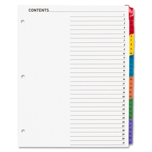 Sparco Products 21907 Index Dividers W/Table Of Contents, 1-31, 31 Tabs/ST, Multi by Sparco