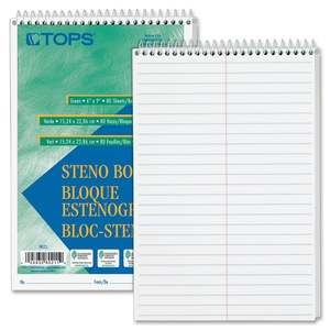 Tops Products 8020 Steno Book, Gregg Rule, 80 Sheets/PD, 6"x9", 12/PK, White by TOPS