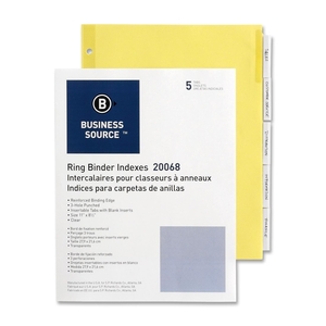 Business Source 20068 Binder Indexes, 2" Tabs,11"x8-1/2",5 Tab, CL Tabs/Buff by Business Source