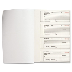 Business Source 39558 Receipt Book,2-Part,4 Per Pg,10-4/5"x8-1/10",500/BK by Business Source