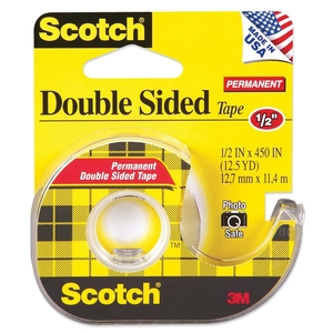 Double-sided Tape,w/Dispenser,Permanent,1/2"x450",CL by Scotch