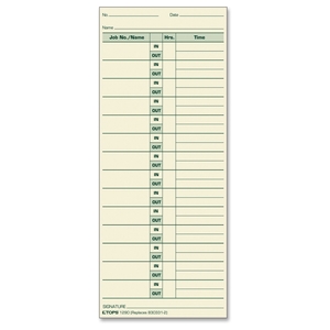 Tops Products 1290 Job Cards, 3-1/2"x8-1/2", 500/BX, Green Ink/Manila Paper by TOPS