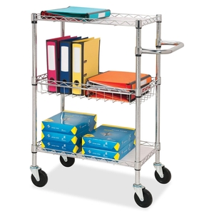 Lorell Furniture 84859 3-Tier Wire Rolling Cart, 16"x26"x40", Chrome by Lorell