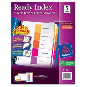 Avery 11131 Ready Index Dividers,TOC,1-5 Tab,3HP,8-1/2"x11",1/ST,Multi by Avery