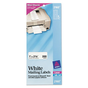 Avery 2160 Mini Sheets Address Labels, 1 x 2 5/8, White, 200/Pack by AVERY-DENNISON