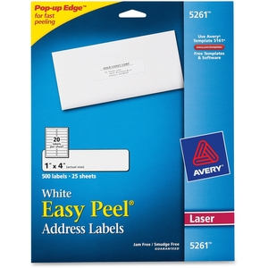 Laser Labels, Mailing, 1"x4", 500/PK, White by Avery