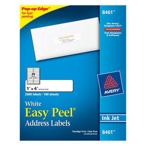 Avery 8461 Easy Peel Inkjet Address Labels, 1 x 4, White, 2000/Box by AVERY-DENNISON