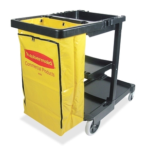 Newell Rubbermaid, Inc 617388 Janitor Cart,Vinyl Bag,3 Shelves,21-3/4"x46"x38-3/8",BK/YW by Rubbermaid