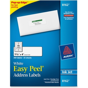 Johnson & Johnson Services, Inc 8162 Inkjet Labels, Mailing, 1-1/3"x4", 350/PK, White by Avery