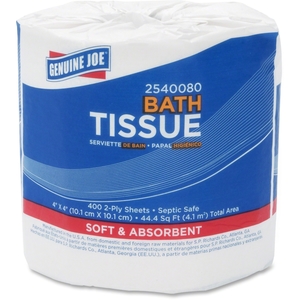 Genuine Joe 2540080 Bath Tissue, 2-Ply, 400SH/RL, 4"x4", 80RL/CT, WE by Genuine Joe