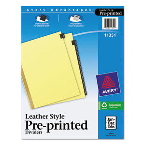 Avery 11351 Preprinted Black Leather Tab Dividers w/Gold Reinforced Edge, 12-Tab, Ltr by AVERY-DENNISON