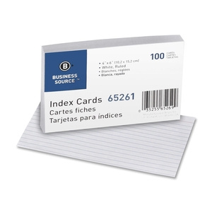 Business Source 65261 Index Cards, Ruled, 72 lb., 4"x6", 100/PK, White by Business Source