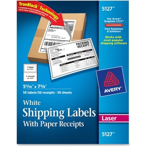 Avery 5127 Laser Shipping Labels,w/ Receipt,5-1/2"x5-1/2",50/PK,White by Avery