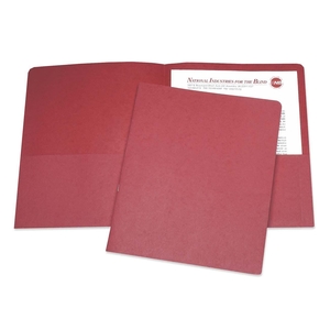 National Industries For the Blind 7510-01-512-2415 Double Pocket Portfolio, 3/8" Exp., Letter, 25/BX, Red by SKILCRAFT