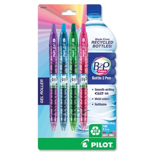 Business Source 36620 Gel Pen, Retractable, Refillable, Fine Point, 4/PK, AST by BeGreen