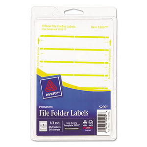 Avery 05209 Print or Write File Folder Labels, 11/16 x 3 7/16, White/Yellow Bar, 252/Pack by AVERY-DENNISON