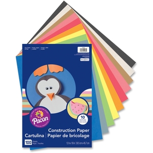 Economy Construction Paper, 12"x 18", 100/PK, Assorted by Rainbow